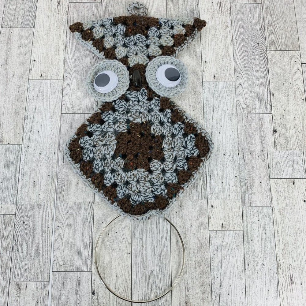 VTG Retro 70s Kawaii Crotchet Owl Towel Holder Kitchen Bathroom Cottage FarmCore